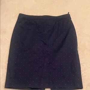 J. Crew Dark Blue Pencil Skirt with Red Dots